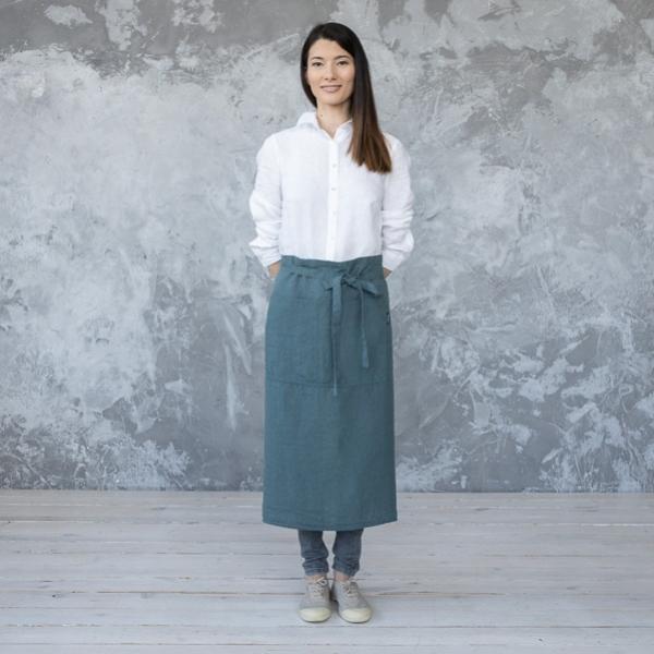linenme Chef's Apron Balsam Green Stone Washed Linen