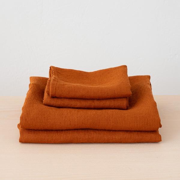 linenme Cinnamon Linen Bath Towels and Hand Towels Washed Waffle