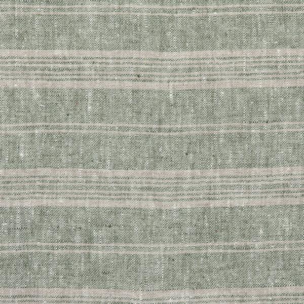 linenme Forest Green Natural Linen Fabric Multistripe Washed