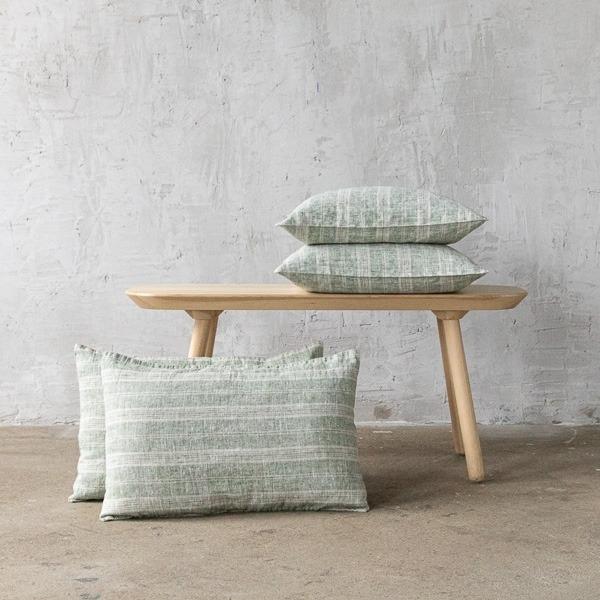 Linenme Forest Green Natural Linen Fabric Sample Multistripe