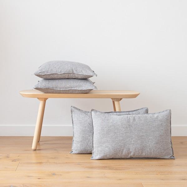 linenme Graphite Linen Cushion Cover Crushed Melange