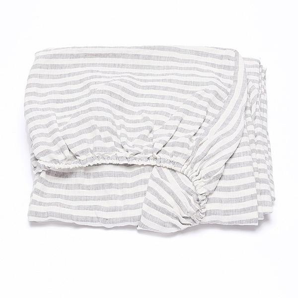 Linenme Graphite Washed Bed Linen Deep Pocket Fitted Sheet Ticking Stripe