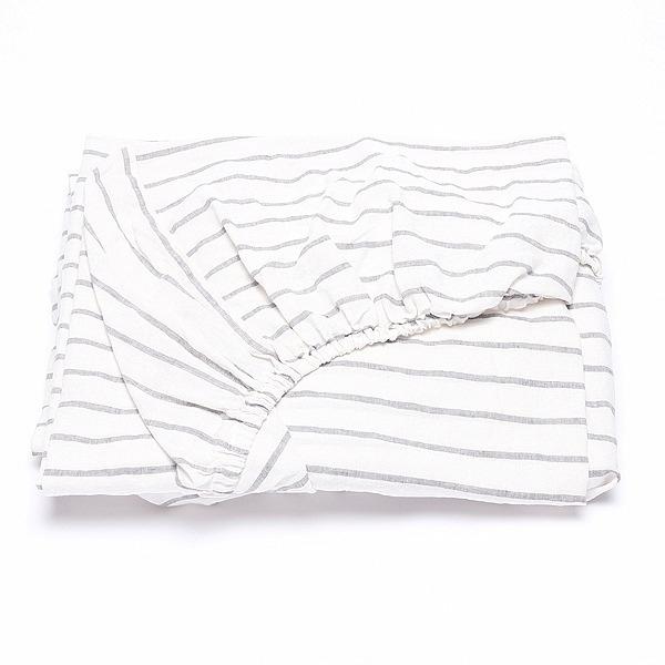 Linenme Graphite Washed Bed Linen Fitted Sheet Stripe