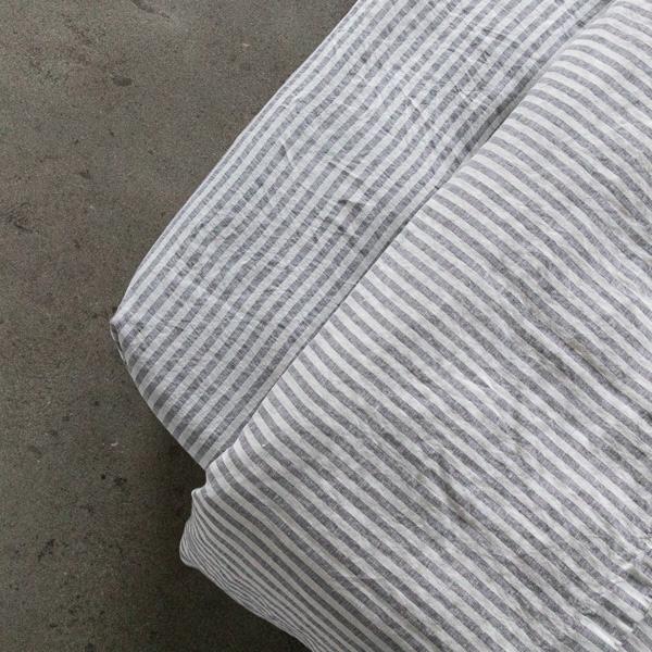 Linenme Graphite Washed Bed Linen Fitted Sheet Ticking Stripe