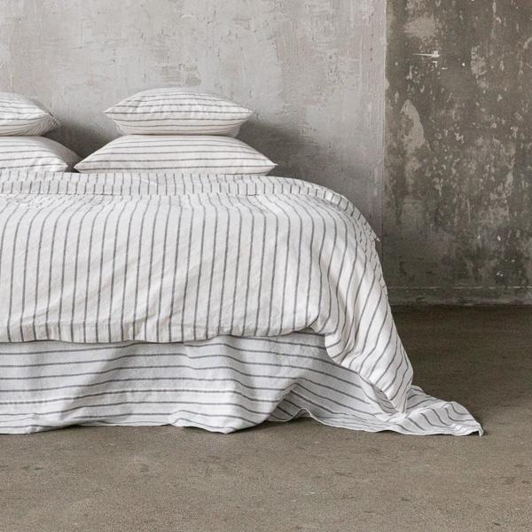 Linenme Graphite Washed Bed Linen Flat Sheet Stripe