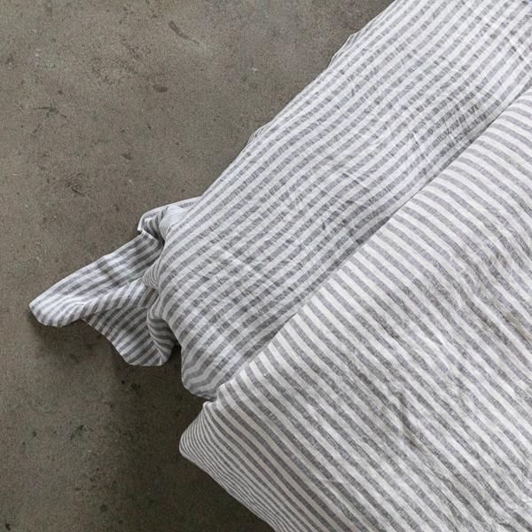 Linenme Graphite Washed Bed Linen Flat Sheet Ticking Stripe
