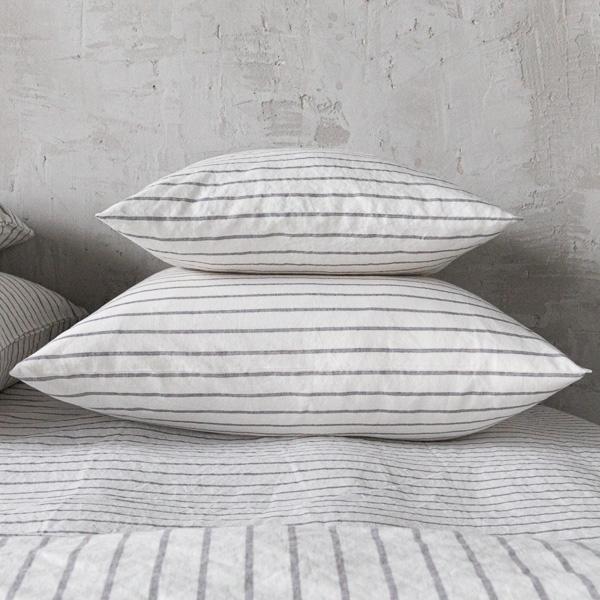 Linenme Graphite Washed Bed Linen Pillow Case Stripe
