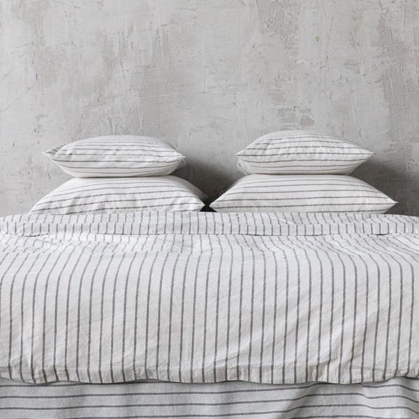 Linenme Graphite Washed Bed Linen Pillow Case Stripe