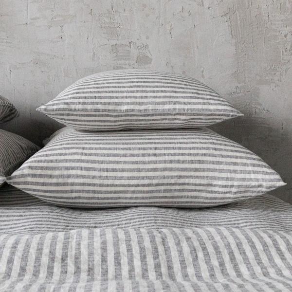 Linenme Graphite Washed Bed Linen Pillow Case Ticking Stripe