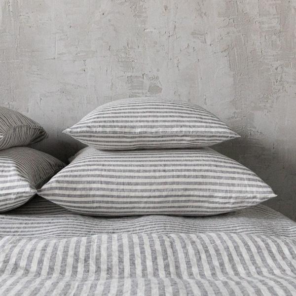 linenme Graphite Washed Bed Linen Pillow Case Ticking Stripe