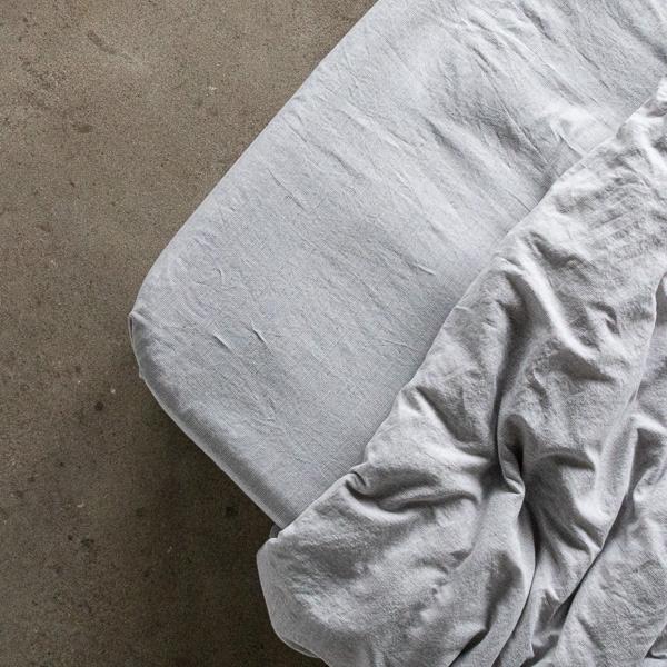 Linenme Graphite Washed Bed Linen Pinstripe Fitted Sheet Deep Pocket