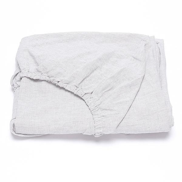 Linenme Graphite Washed Bed Linen Pinstripe Fitted Sheet Deep Pocket