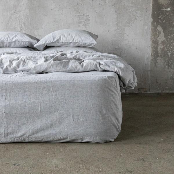 linenme Graphite Washed Bed Linen Pinstripe Fitted Sheet Deep Pocket