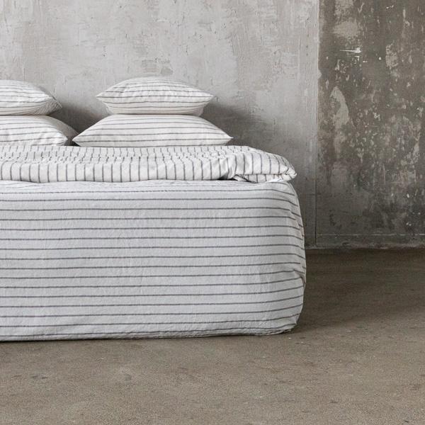 linenme Graphite Washed Bed Linen Stripe Fitted Sheet Deep Pocket