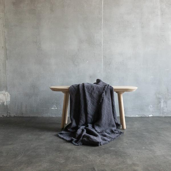 Linenme Grey Linen Throw With Fringes Washed Waffle