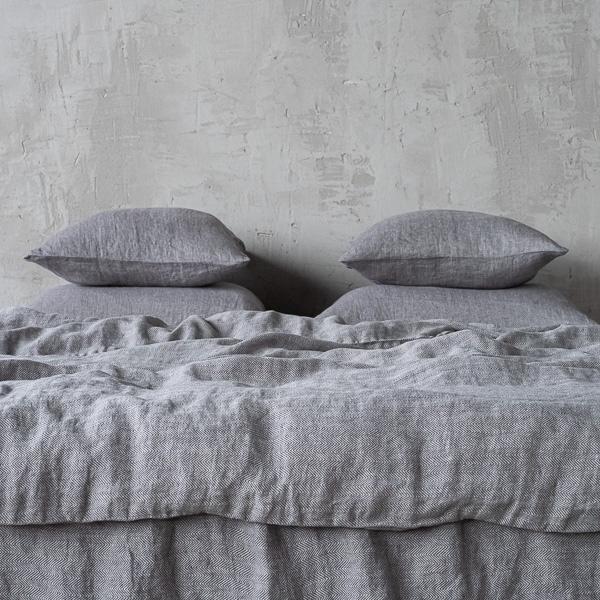 Linenme Grey Stone Washed Herringbone Bed Linen Duvet