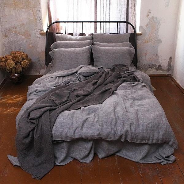 Linenme Grey Stone Washed Herringbone Bed Linen Duvet