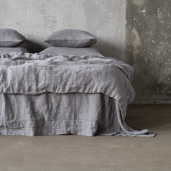 linenme Grey Stone Washed Herringbone Bed Linen Duvet