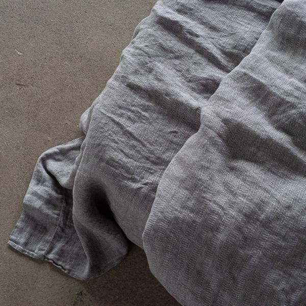 Linenme Grey Stone Washed Herringbone Bed Linen Flat Sheet
