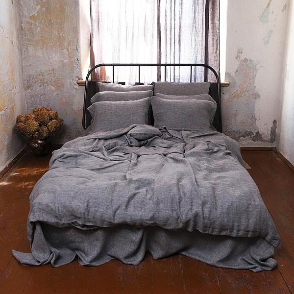 Linenme Grey Stone Washed Herringbone Bed Linen Flat Sheet