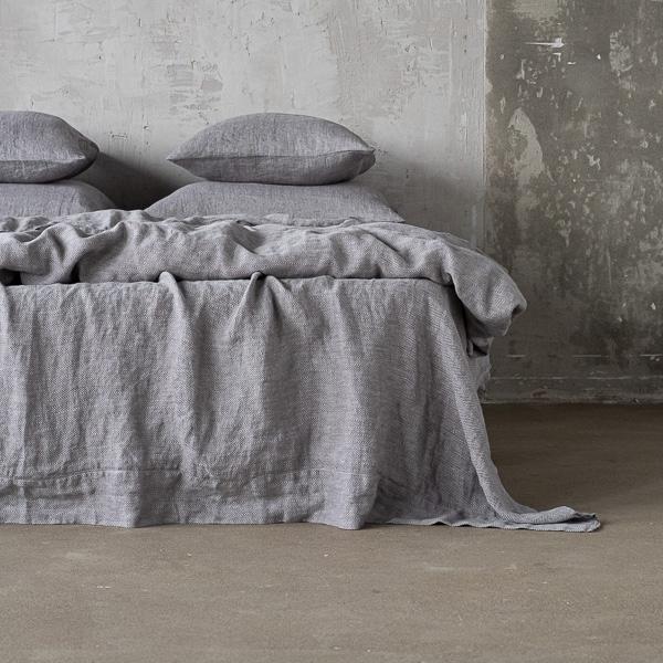 linenme Grey Stone Washed Herringbone Bed Linen Flat Sheet