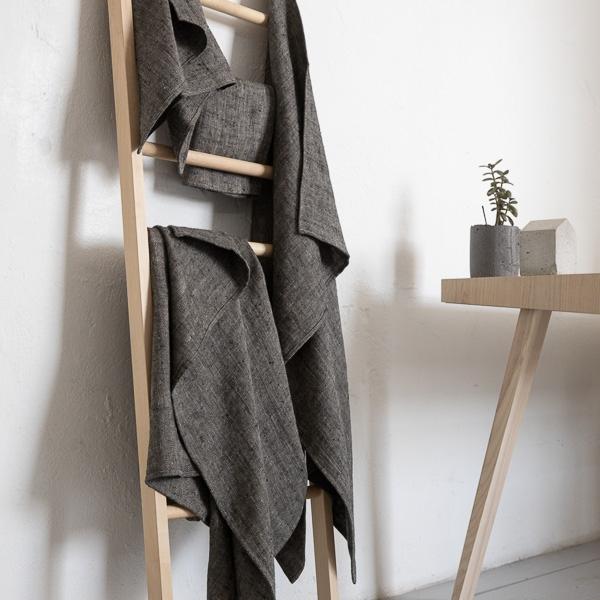 Linenme Huckaback Linen Bath Towel Set Chevron In Black