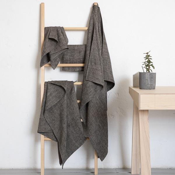 linenme Huckaback Linen Bath Towel Set Chevron in Black
