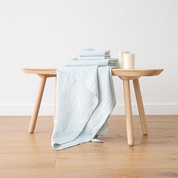 Linenme Ice Blue Linen Bath Towels And Hand Towels Washed Waffle