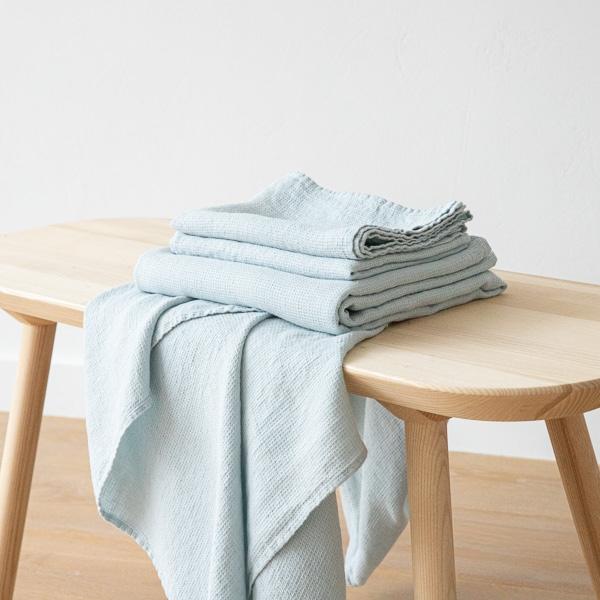 linenme Ice Blue Linen Bath Towels and Hand Towels Washed Waffle