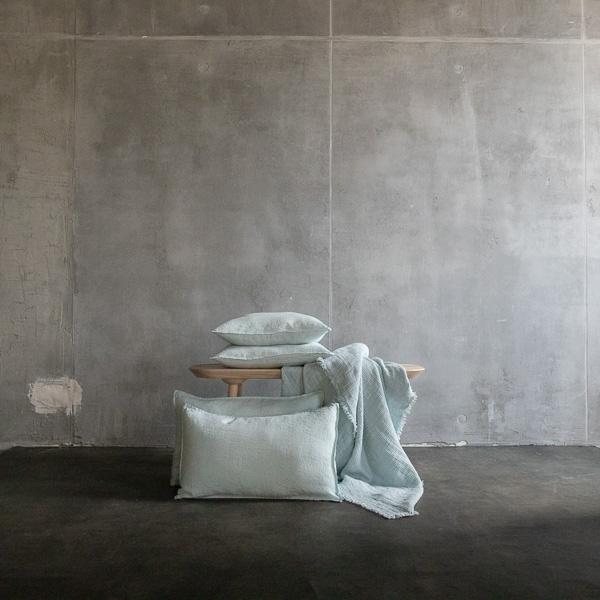 Linenme Ice Blue Linen Throw With Fringes Washed Waffle