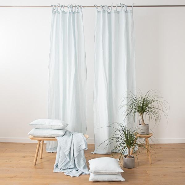 Linenme Ice Blue Stone Washed Linen Curtain Panel With Ties