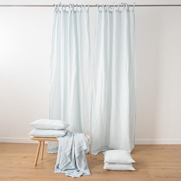 Linenme Ice Blue Stone Washed Linen Curtain Panel With Ties