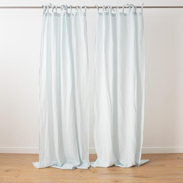 Linenme Ice Blue Stone Washed Linen Curtain Panel With Ties