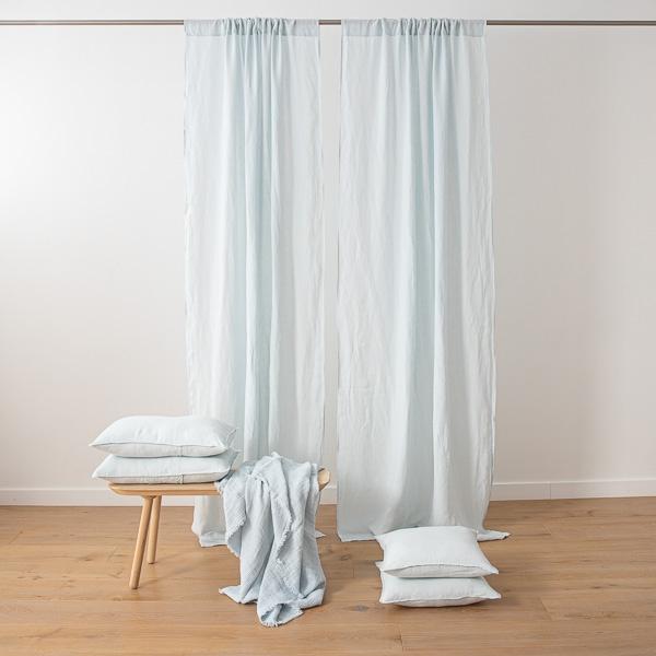 Linenme Ice Blue Stone Washed Rod Pocket Linen Curtain Panel