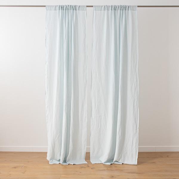 Linenme Ice Blue Stone Washed Rod Pocket Linen Curtain Panel
