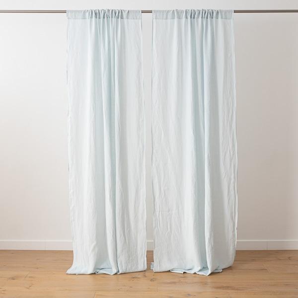 Linenme Ice Blue Stone Washed Rod Pocket Linen Curtain Panel