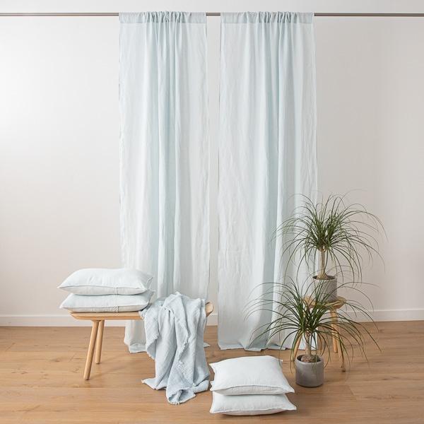 linenme Ice Blue Stone Washed Rod Pocket Linen Curtain Panel