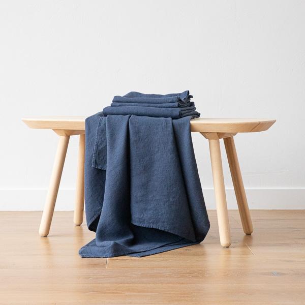 Linenme Indigo Linen Bath Towels And Hand Towels Set Washed Waffle