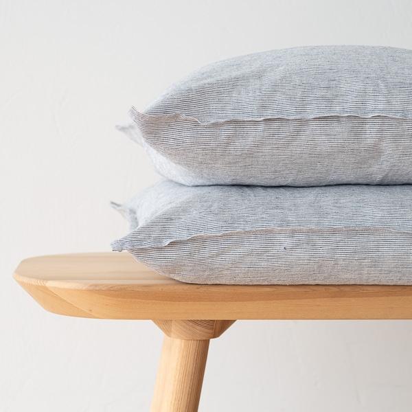 Linenme Indigo Linen Cushion Cover Pinstripe Washed