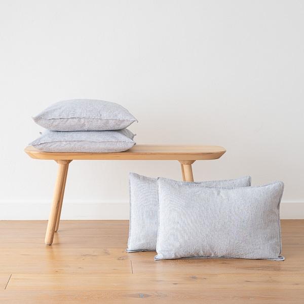 linenme Indigo Linen Cushion Cover Pinstripe Washed