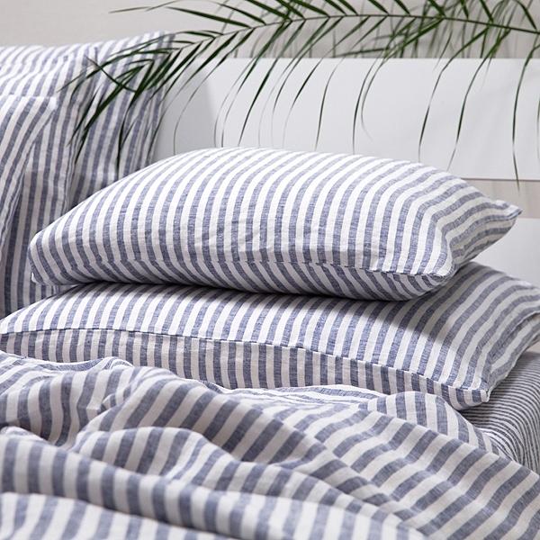 Linenme Indigo Washed Bed Linen Bed Set Ticking Stripe