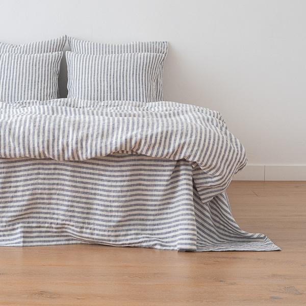 linenme Indigo Washed Bed Linen Duvet Ticking Stripe