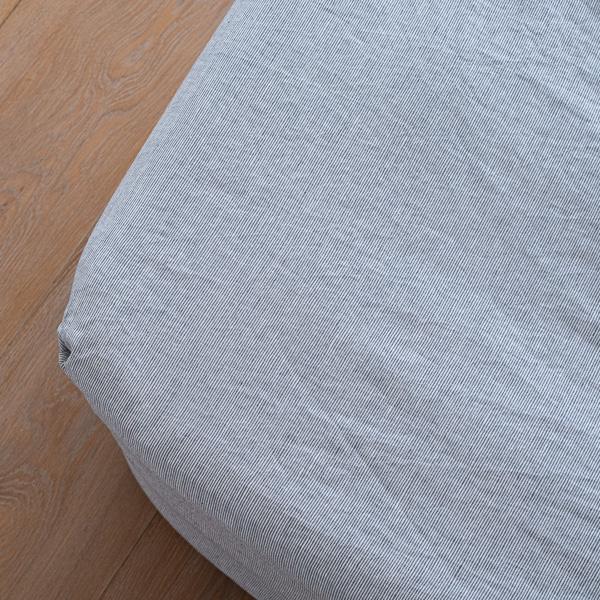 Linenme Indigo Washed Bed Linen Fitted Sheet Pinstripe