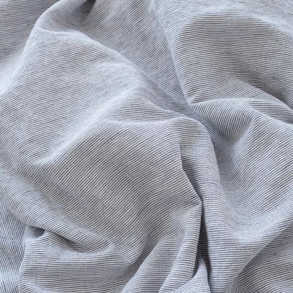 Linenme Indigo Washed Bed Linen Fitted Sheet Pinstripe
