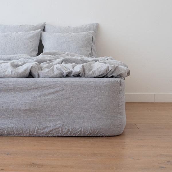 linenme Indigo Washed Bed Linen Fitted Sheet Pinstripe
