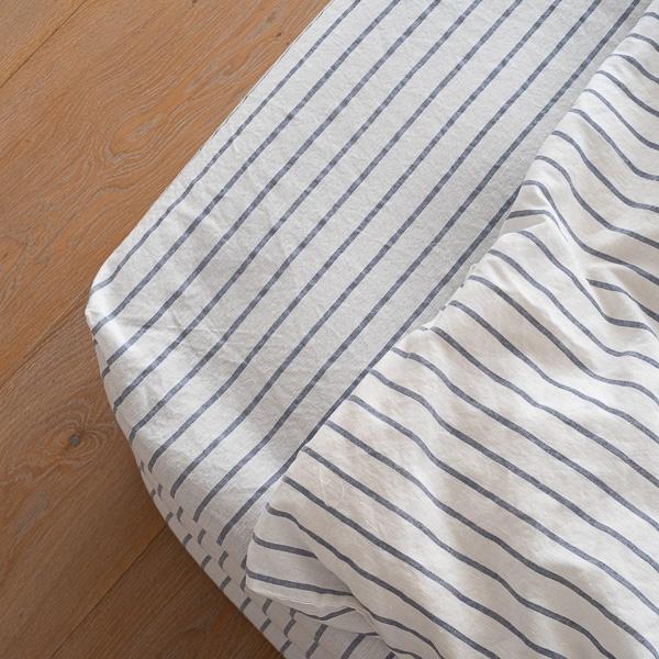 Linenme Indigo Washed Bed Linen Fitted Sheet Stripe