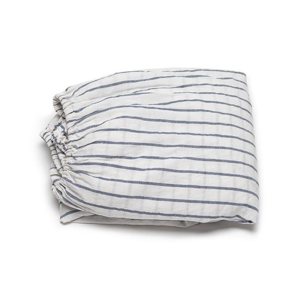 Linenme Indigo Washed Bed Linen Fitted Sheet Stripe