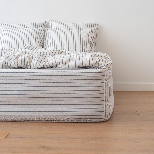 linenme Indigo Washed Bed Linen Fitted Sheet Stripe