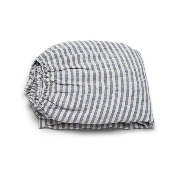 Linenme Indigo Washed Bed Linen Fitted Sheet Ticking Stripe