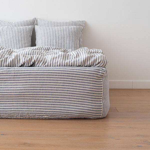 linenme Indigo Washed Bed Linen Fitted Sheet Ticking Stripe